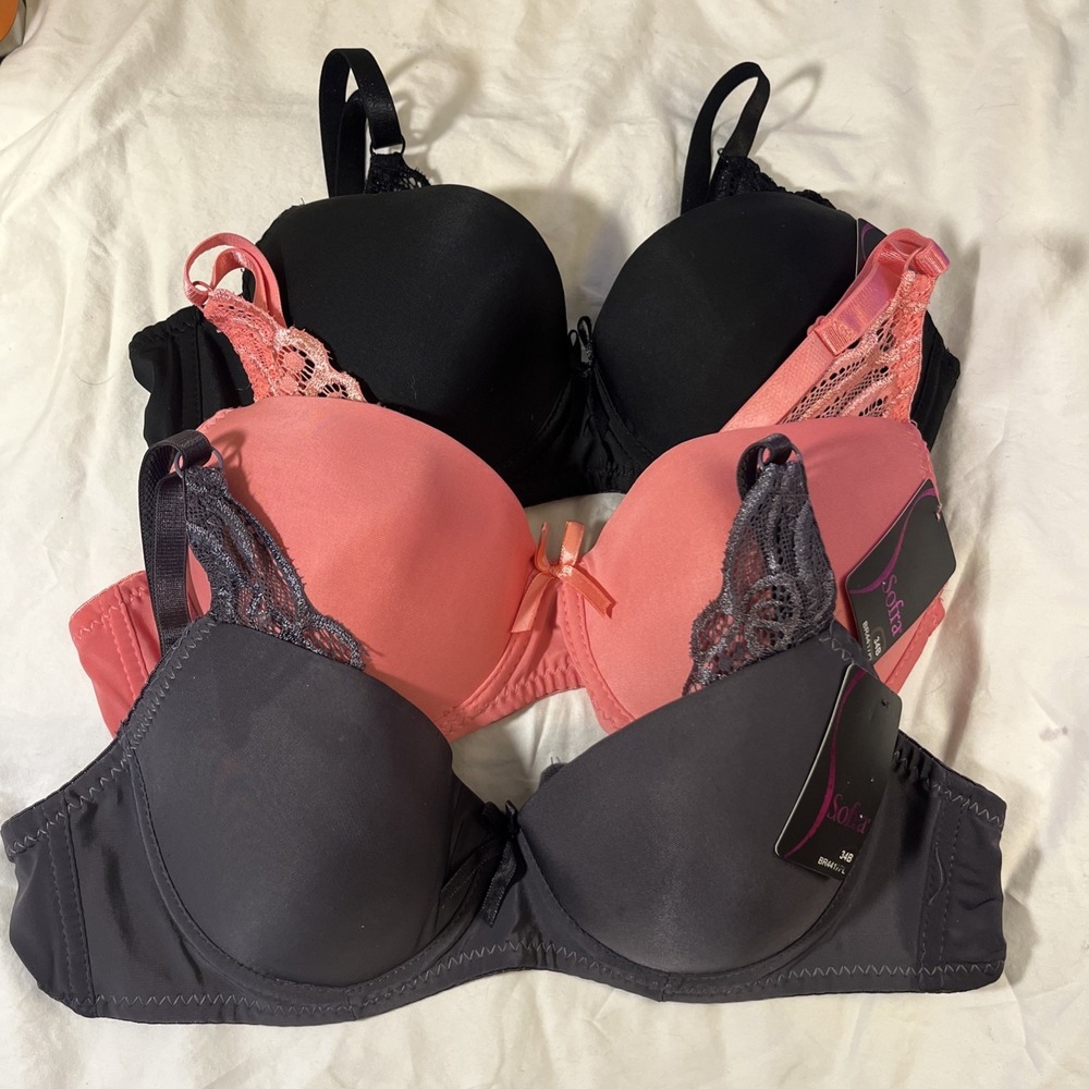 Set Of 3 New Sofra Bra 34B Lightly Padded  Lacey Strap Underwire BR 4417PL